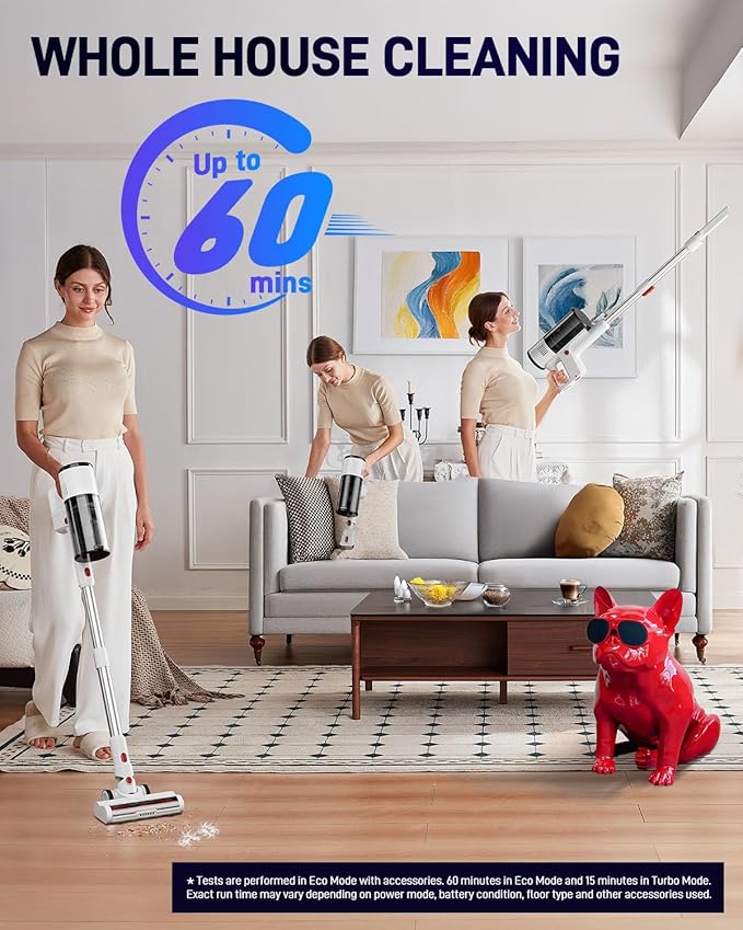 Built for Stairs Cleaning – Lightweight Cordless Vacuum Designed for Stairs, Steps, Edges and Corners. Easy to Carry up and Down with one Hand White