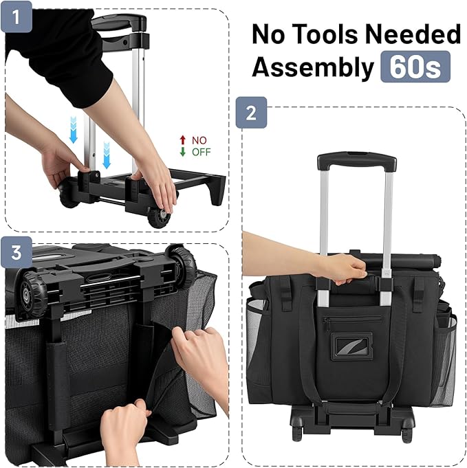 Large Cleaning Caddy for Cleaning Supplies Organizer, Rolling Cleaning Caddy Bags with Wheels for Housekeepers, Cleaning Carts on Wheels for Home Car Office Picnic