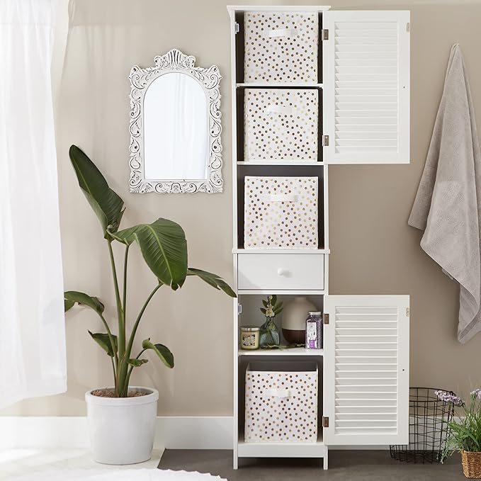 DII Non Woven Polyester Storage Bin, Polka Dot, White & Gold, Small Set of 4
