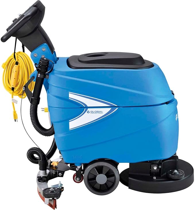 Global Industrial Commercial Electric Walk-Behind Ergonomic Auto Floor Scrubber, Corded, 17" Cleaning Path, 9.2 Gallon Solution Tank, 10.5 Gallon Recovery Tank