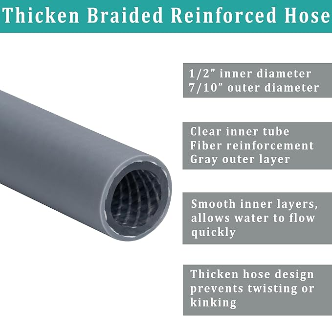 25FT Dehumidifier Drain Hose with 3/4” FHT Brass Rustproof Connector, Versatile Drain Hose Perfectly Compatible with most Dehumidifiers and 3/4” external thread outlet, No Leak (Grey, 25FT)