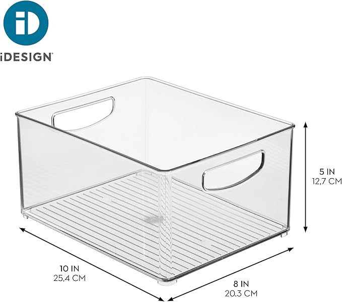 iDesign Plastic Stackable Pantry Bin - Organizer Bin with Handles for Cabinets or Fridge - Set of 2 - Clear