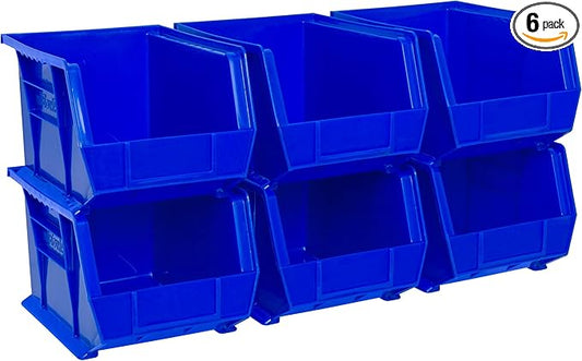 Akro-Mils 30239 AkroBins Plastic Storage Bins, Space-Saving Stackable Bins for Garage, Pantry, Craft Organization, 11-" x 8-" x 7-", blue, 6-Pack