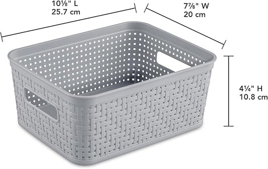 Sterilite 8 Pack Plastic Storage Bin Organization Containers, Small Baskets, Cement