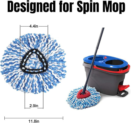 6 Pcs Spin Mop Replacement Heads, 360° Easy Wring Spin Mop 100% Microfiber Refill, Easy Cleaning Spin Mop Heads, 2 Tank System Replace Head for Easy House Cleaning Floor Mopping, Blue&White