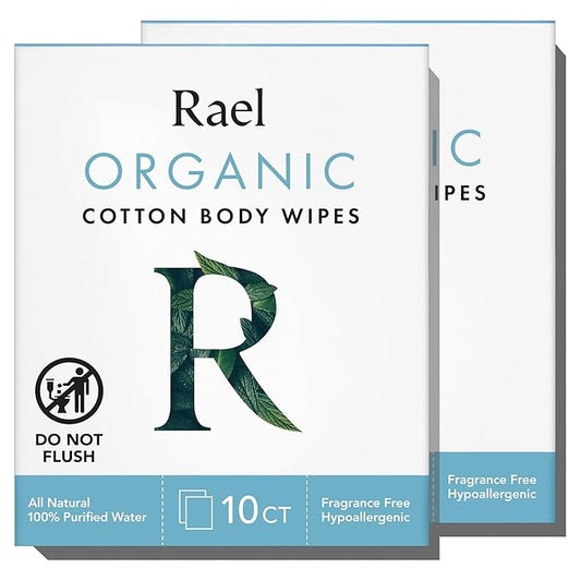 Rael Organic Cotton Wipes - Body Cloth, Individually Wrapped, All Skin Types (10 Count, Pack of 2)