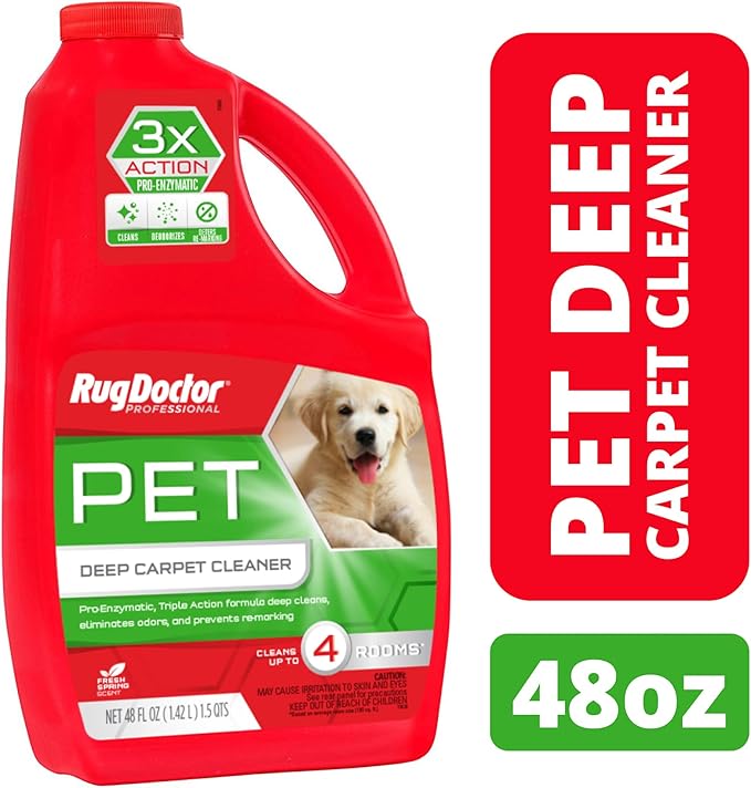 Rug Doctor Professional Triple Action Pet Stain and Odor Deep Carpet Cleaner Solution 48oz. Triple Action Formula Cleans, Deodorizes and Deters Remarking, Carpet Shampoo for Pet Stains & Odors