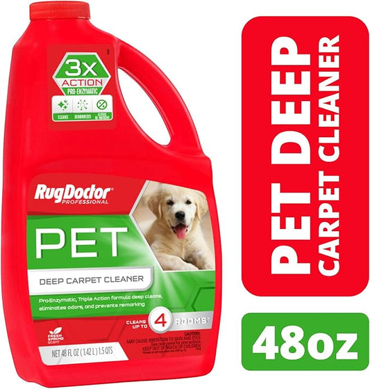 Rug Doctor Professional Triple Action Pet Stain and Odor Deep Carpet Cleaner Solution 48oz. Triple Action Formula Cleans, Deodorizes and Deters Remarking, Carpet Shampoo for Pet Stains & Odors