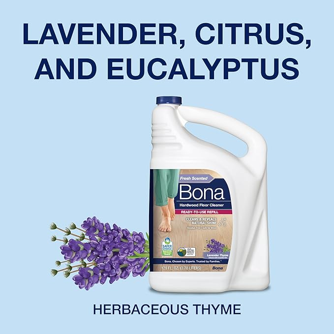 Bona Hardwood Floor Cleaner Refill - 96 fl oz - Lavender Thyme Scent - Residue-Free Floor Cleaning Solution Spray Mop and Spray Bottle Refill - For Wood Floors