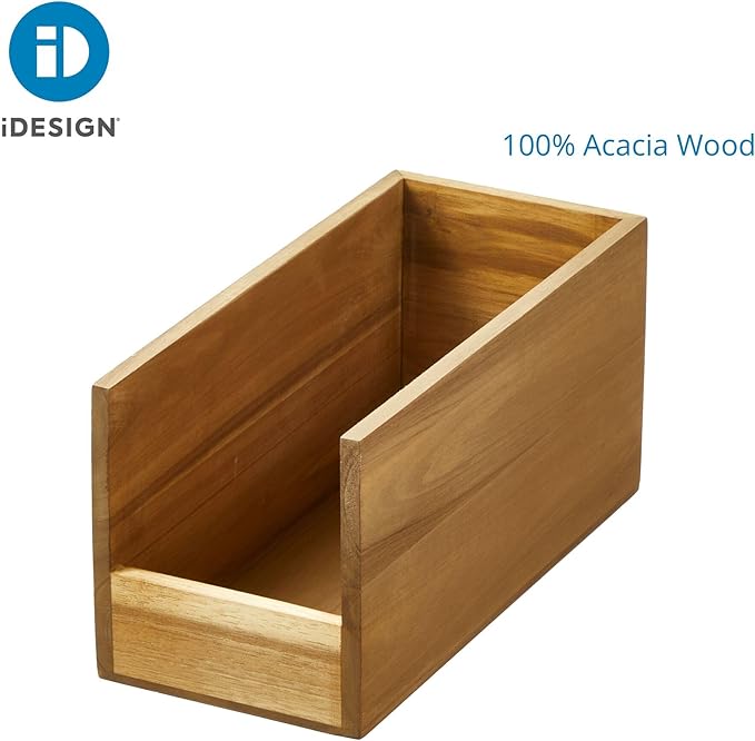 iDesign Acacia Wood Open-Front Bin for Pantry Organization – Natural