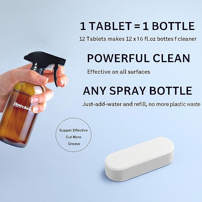 flowcheer Free & Clear All Purpose Cleaner Refills – Non-Toxic Multi-Surface Cleaning Tablets (12 Pack) Makes 192 Fl Oz Spray Cleaner for Home & Kitchen – Unscented