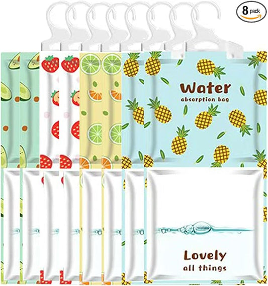 8 Pieces Dehumidifier Hanging Bags for Kitchen, Bathroom, Closet, Wardrobe Dehumidifier Bags (4 Colors)