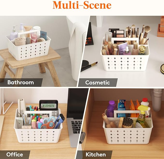 Lifewit Shower Caddy Portable, Plastic Bathroom Organizer with Handle and Holes, Hard Cleaning Basket for Toiletry Storage, College Dorm Essentials, White, 1 Pack