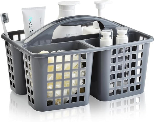Haundry Plastic Shower Caddy Basket with 3 Compartments, Portable Divided Cleaning Supply Storage Organizer with Handle (Grey)
