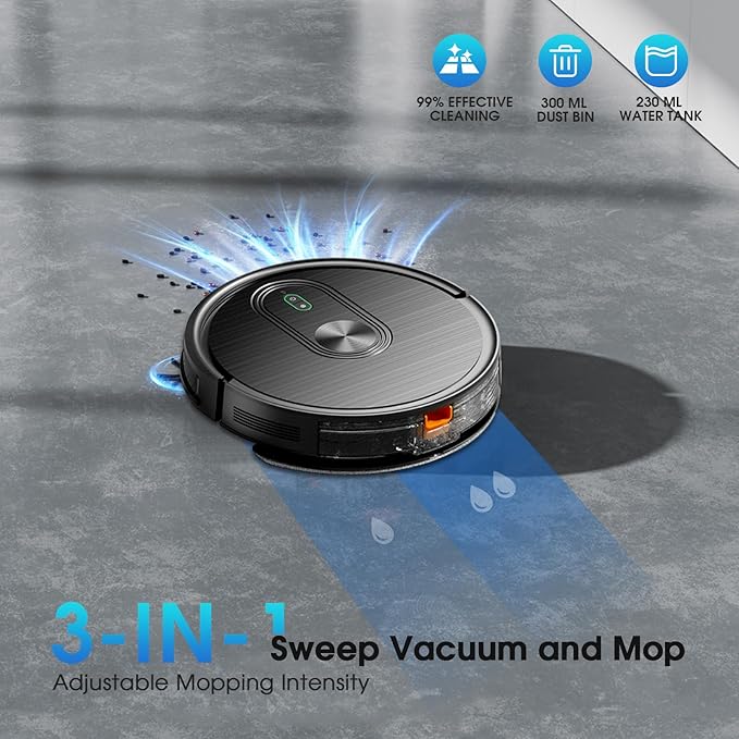 Robot Vacuum and Mop, 3-in-1 Robotic Vacuums Cleaner with Max Strong 3300Pa Suction,WiFi/App/Alexa Voice Control, Obstacle Avoidance