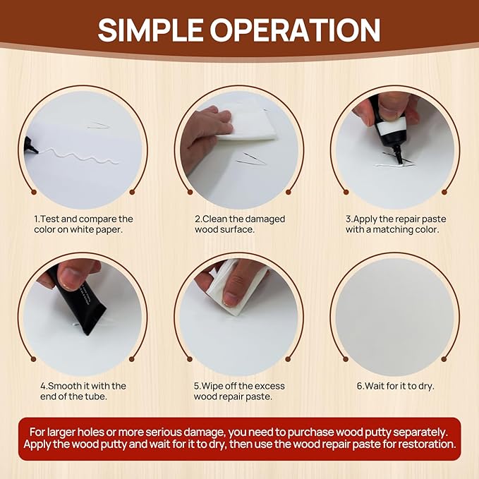 Wood Furniture Repair Kit, Wood Touch up Fillers, Repair Scratches, Cracks, Paint Chips, and Nail Holes on Furniture, Floors, Doors, Cabinets, and Tables (5 Light Colors)