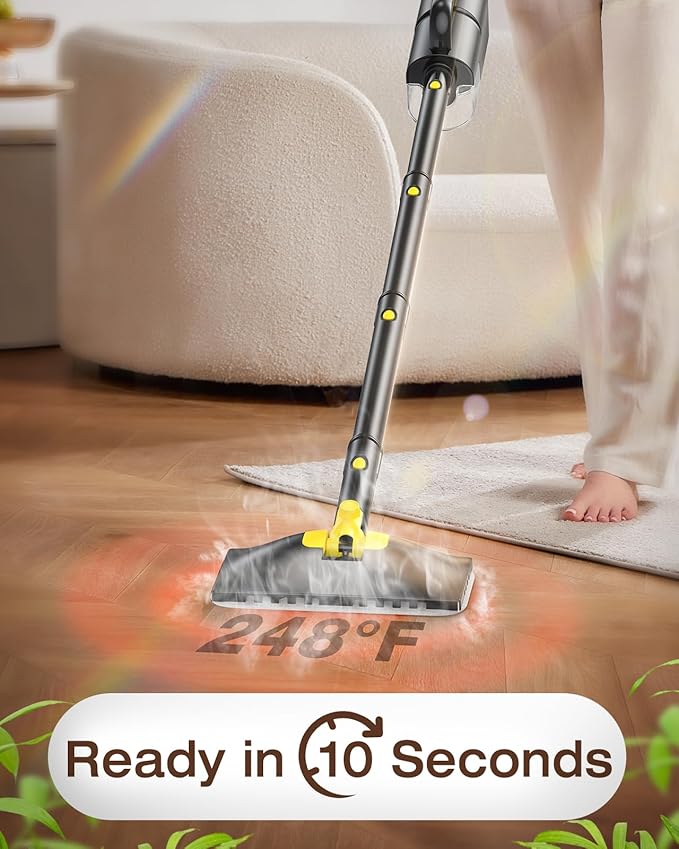 LABIGO 10-in-1 Steam Mop with Detachable Handheld Steamer, 350ml Tank, 10s Heat-Up, 248°F Steam Cleaner, 2-Level Control and Swivel Head for Floors, Carpets, Tiles, BBQ grill and Multi-Surface
