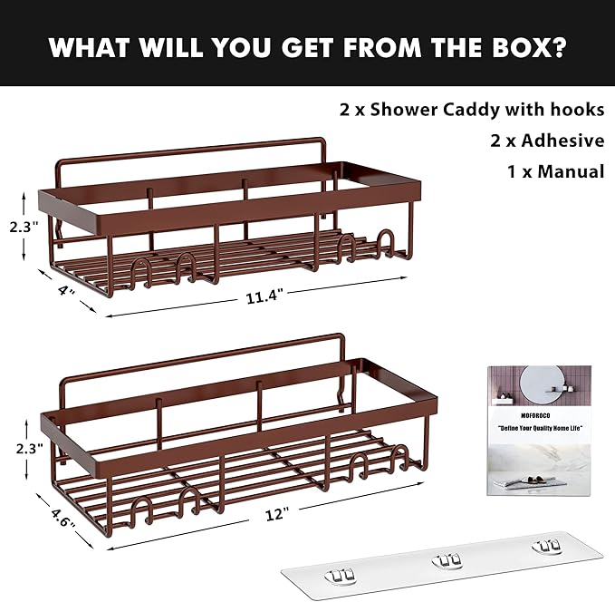 Moforoco Shower Caddy Shelf Organizer Rack, Self Adhesive Black Bathroom Shelves Basket, Home Farmhouse Wall Inside Organization and Storage Decor Rv Accessories, First Camper Apartment Essentials