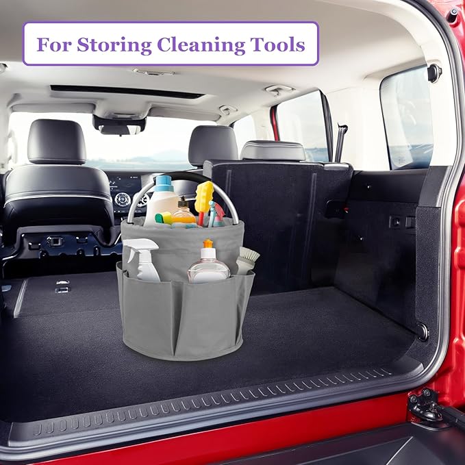 2Pcs Cleaning Caddy with Handle and 6 Pockets, 17L Foldable Cleaning Tote Bag, Portable Shower Caddy in 600D Oxford Fabric, Multifunctional Storage Basket for Camping, Garden, Dark Gray