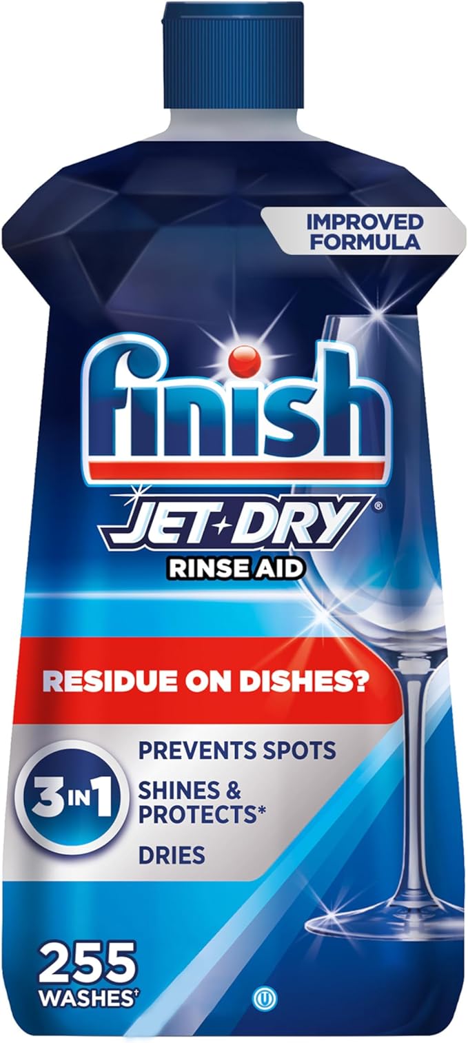 Finish Jet-Dry Dishwasher Rinse Aid, Compatible with Dishwasher Detergent, Prevents Spots & Residues, Dries, Shine & Protects, 23 oz, 225 Washes.