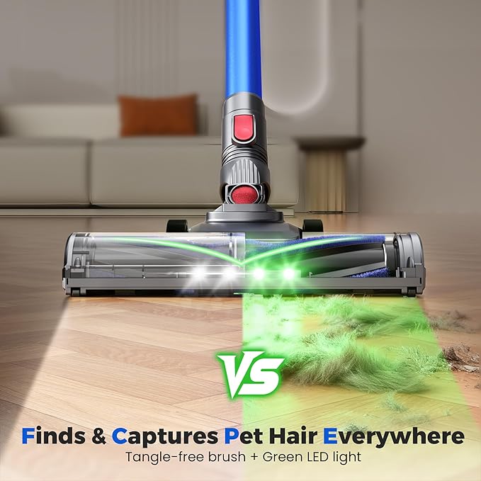 Cordless Vacuum Cleaner, 40Kpa Powerful Suction Stick Vacuum Cleaners for Home, 45 Mins Runtime, 1.6L Dust Box, Anti-Tangle, 8-in-1 Rechargeable Vacuum for Hardwood Floor, Carpet, Pet Hair
