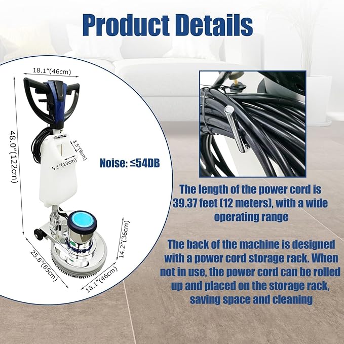 110V Floor Polishing Machine, Commercial and Industrial Floor Buffer, 18" Heavy Duty Multi-functional Carpet Scrubber