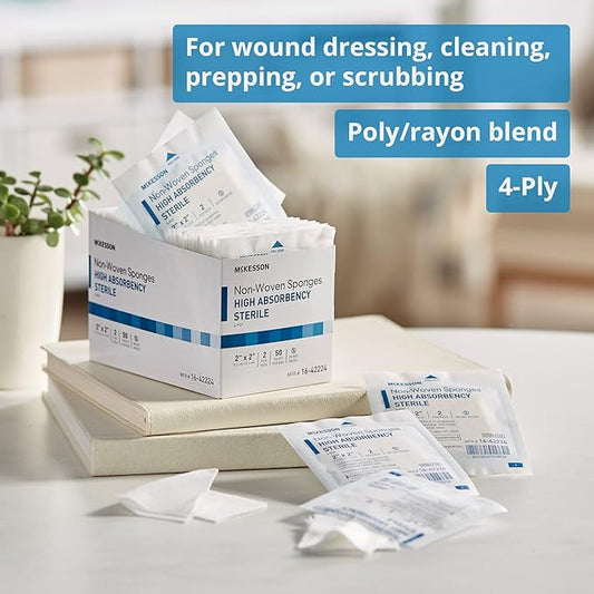 McKesson Non-Woven Sponges, Sterile, 4-Ply, High Absorbency, Polyester/Rayon (2 X 2 Inch (100 Count))