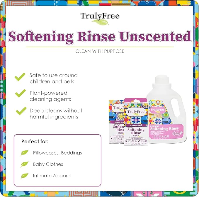 Truly Free Natural Fabric Softener | Plant-Based | Non-Toxic for Babies & Kids Sensitive Skin | Unscented Eco-Friendly Fabric Softener Conditioner | Safe, Gentle & Chemical-Free