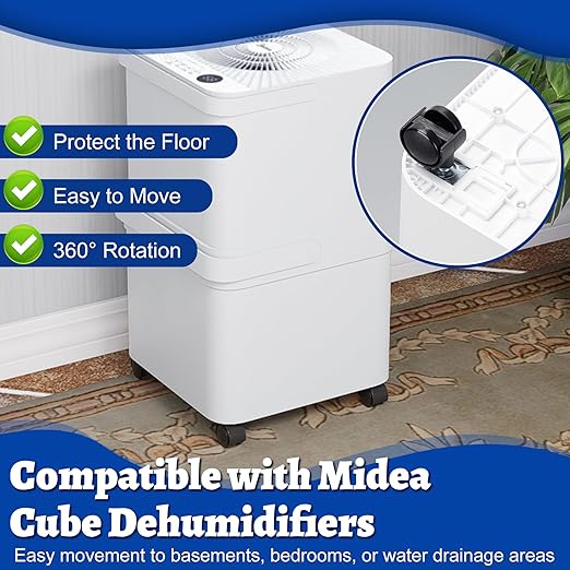 Dehumidifier Wheel Kit Compatible with Midea Cube Dehumidifier, Easy-Move Wheel Casters for Basement Dehumidifiers Mobilization, Replacement Wheel Accessories, 4 Pcs, Black