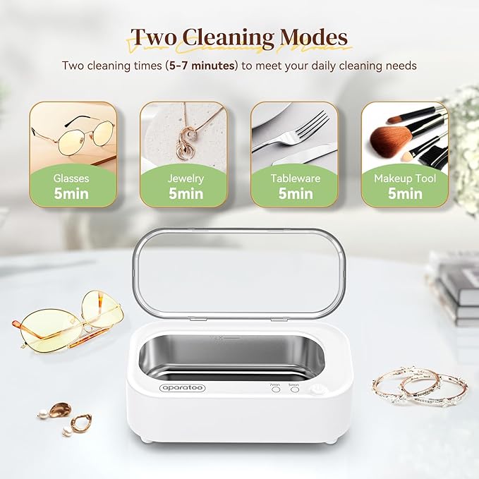 Ultrasonic Jewellry Cleaner 350ml, 47KHz Portable Professional Household Ultrasonic Cleaner Machine for Jewelry Glasses Watches Silver Rings Necklace Shavers Dentures Coins