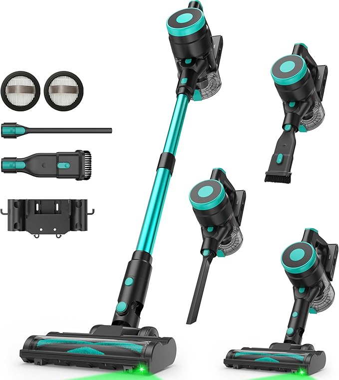 Zefiro Cordless Vacuum Cleaner,45Mins Runtime Stick Vacuum, Anti-Tangle and 1.5L Dust Cup, Lightweight Vacuum for Hardwood Floor Carpet Pet Hair (Blue&Black)