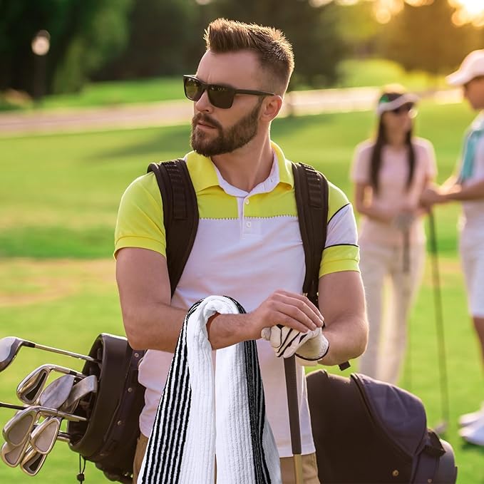 Buryeah Golf Towel 22 x 44 Inch Cotton Golf Caddy Towel Camping Large for Caddies Golfers Tour Players Club with Stripe