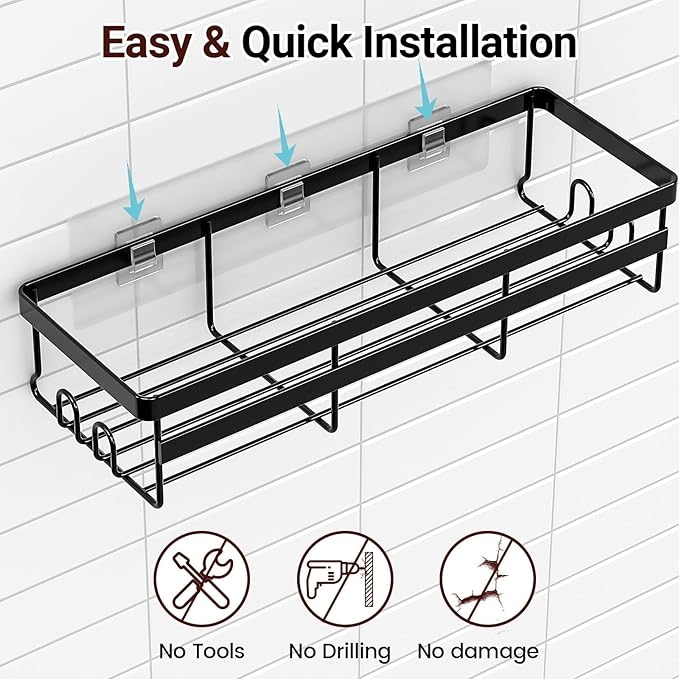 WOWBOX Shower Caddies 4 Pack - Adhesive Hanging Shower Shelf - Bathroom Organizers and Storage, No Drilling Stainless Shower Shelves for Home Decor, Bathroom Accessories