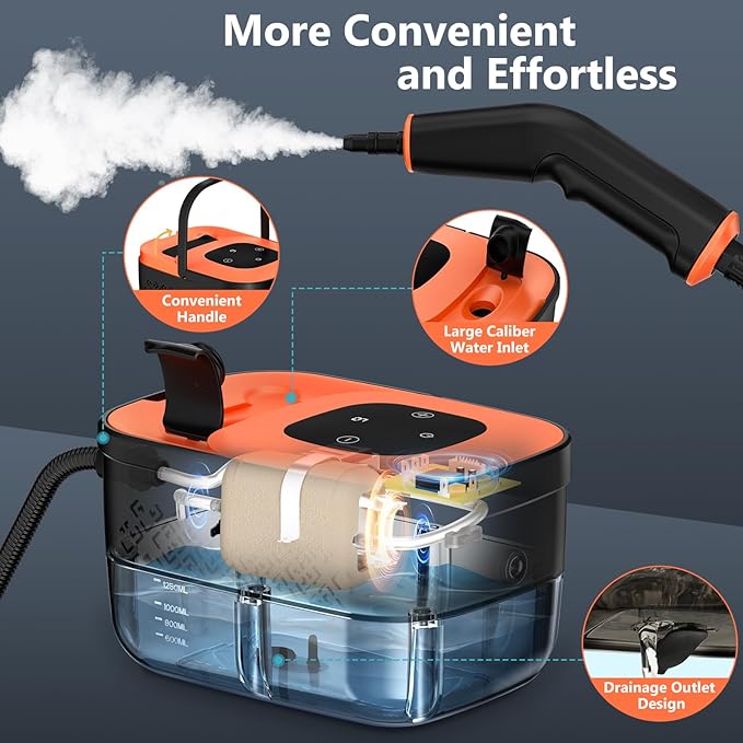 Steam Cleaner, Portable Steamer for Cleaning with 15pcs Accessories, 6-Level Adjustable, 15s Heat-Up, Handheld Steam Cleaner for Home, Tile, Grease, Dirt, Car Detailing, Christmas Gifts for Women, Men