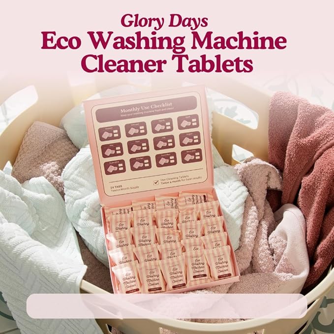 Washing Machine Cleaning Tablets – Odor Remover and Descaler Tabs – Non-Toxic, Eco-Friendly, Biodegradable Washer Cleaner Tablets for HE, Front Load & Top Load Machines (12-Month Supply)