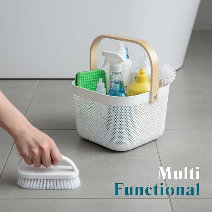 Shower Caddy Portable with Wooden Handle – Plastic Shower Caddy Dorm Basket for Bathroom Storage & Organization, College Essentials