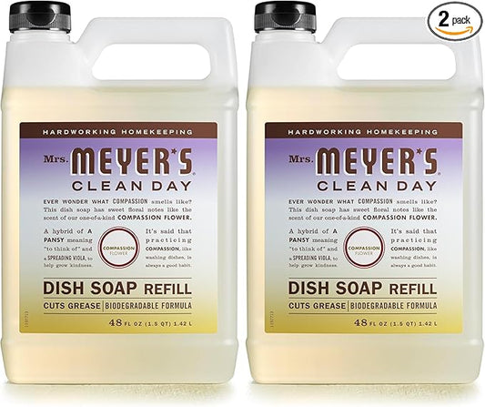 Mrs. MEYER'S CLEAN DAY Liquid Dish Soap Refill,Compassion Flower,Packaging May Vary,48 fl. oz,(Pack of 2)