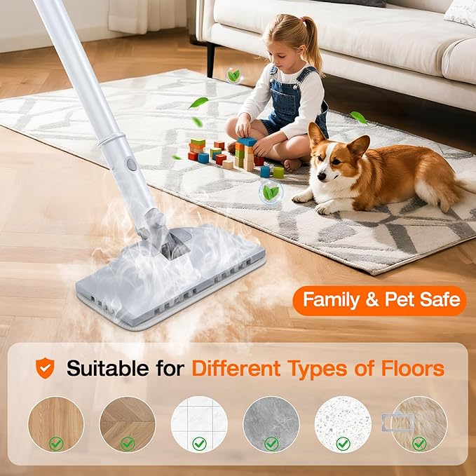 ScrubWiz 10-in-1 Steam Cleaner, Steam Mop & Detachable Handheld Steam Cleaner, 320ml Water Tank, 10s Fast Heating, Portable Steamer for Kitchen, Floor, Tiles, Home, BBQ, Ergonomic Handle, Bright White