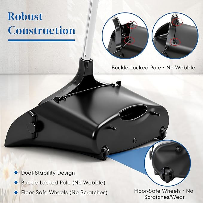 Maxcheck 2 Pcs 37 Inch Lobby Dust Pan Bulk Upright Lobby Dust Pan Plastic Commercial Dustpan with Long Handle Upright Standing Dustpan Heavy Duty for Office Home Indoor Outdoor Use (Black)