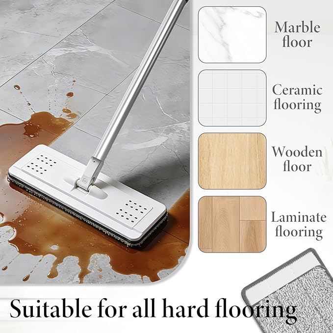 10 Pcs Reusable Mop Pad, 12.6 x 4.7 Inch Gray Mops Replacement Pads Washable Floor Cleaning Mops Pad Compatible with Most Flat Mop for Home, Office, School Cleaning