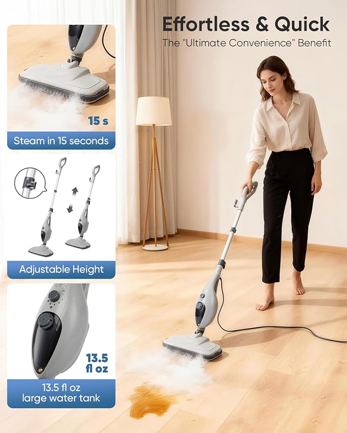 CYK Steam Mops for Floor Cleaning, 12 in 1 Handheld Steam Cleaner for Home, Floor Steamer for Hardwood Floors and Tile(Grey-grey)