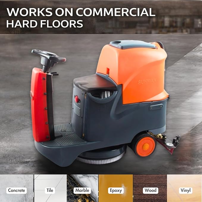 Ride-On Commercial Floor Scrubber Machine, 48,400 Sqft/H, 22" Brush & 31.5" Squeegee, 18.5 Gal/18.5 Gal Dual Tanks, 700 mbar Suction, 200 RPM