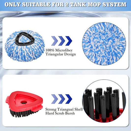 4 Pack Spin Mop Replacements Heads Compatible for Oceda RinseClean 2-Tank System,Microfiber Spin Mop Refills Head,1 Gray Mop Scrub Brush + 1 Mop Base + 4 Pack Easy Cleaning Mop Head Replacement
