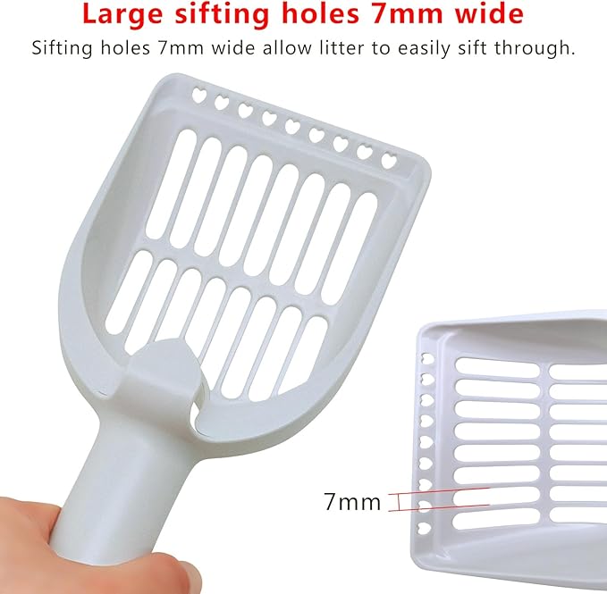 2 Pack Large Cat Litter Scoop Set with Bee-Shaped Wand Toy Refill, Heavy Duty Cat Scooper for Litter Box with 7mm Wide Large Holes, Long Handle & Hanging Hook, Kitty Litter Box Cleaning Tool
