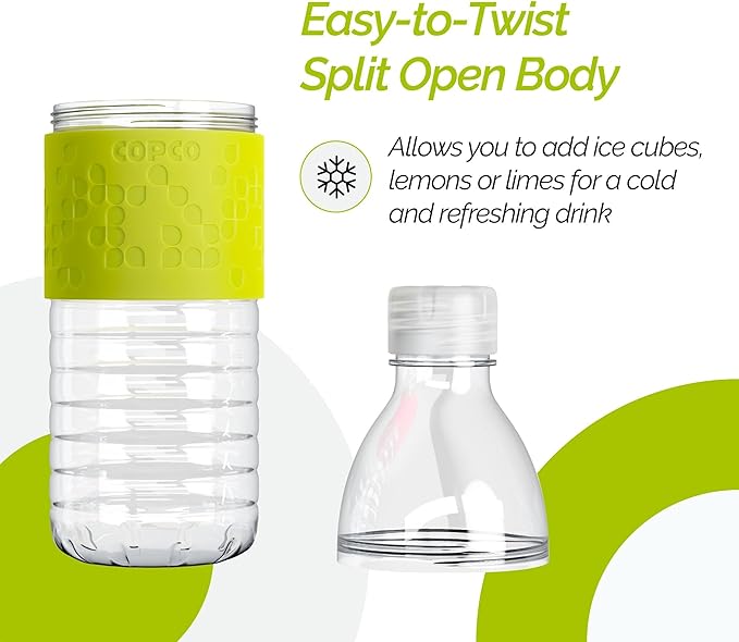 Copco Hydra Water Bottle with Spill-Resistant Lid, 16.9 oz - Reusable Tritan Non-Slip Sleeve, Twist-Open Body - BPA-Free, Leak-Proof, Durable & Portable for Gym, Office, School (Lime Green)