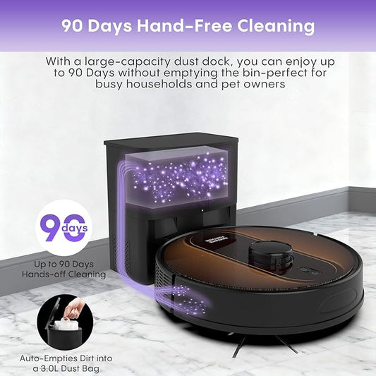 Robot Vacuum and Mop with Mapping, 5000Pa Robotic Vacuum Cleaner with Self Emptying Station for 90 Days Hands-Free, LiDAR Navigation, No-Go Zones, Wi-Fi/App/Alexa Control, for Pet Hard Floors Carpet