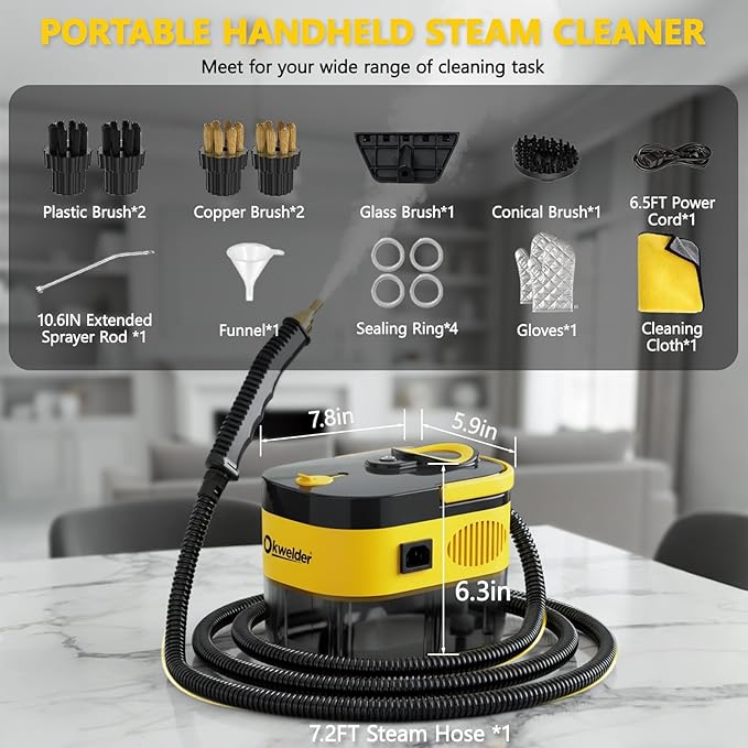 Steam Cleaner with 6 Adjustable Settings, 1500W Portable Handheld Cleaner with 15-Second Fast Preheating, Suitable for Kitchen, Bathroom, and Home Cleaning, and Includes 15 Cleaning Accessories