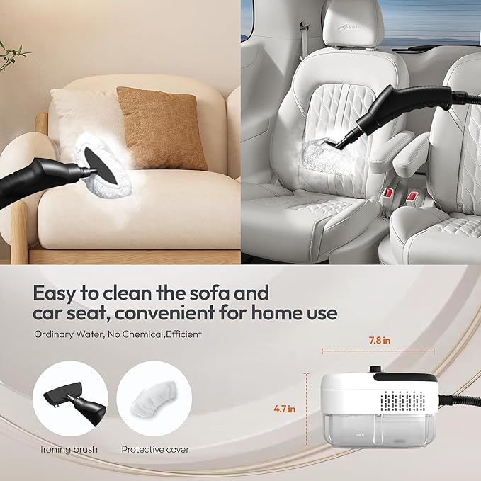 Steam Cleaner, Steamer for Cleaning, Multi-Purpose Handheld Steamer, 1.2L Water Tank, 15s Fast Heat Steam Cleaner Handheld, Portable Steamer for Car, Windows, Furniture, Kitchen, Bathroom-White