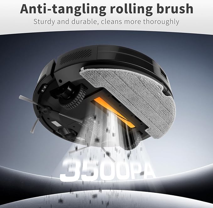 Livvi Robot Vacuum and Mop Combo - 3500pa 2 in 1 Robot Vacuum with WiFi/App/Voice, 120 min Runtime, Super Thin, Quiet, Self-Charging, for Hard Floors (G100)