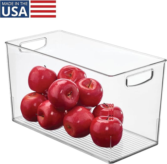 iDesign Pantry Bin with Handles - Kitchen Storage Bins for Cabinets, Pantry, or Fridge - Clear